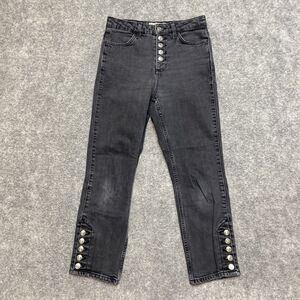 Topshop Moto Cropped Button Fly Jeans‎ Women's Size 26x30 Dark Gray Denim